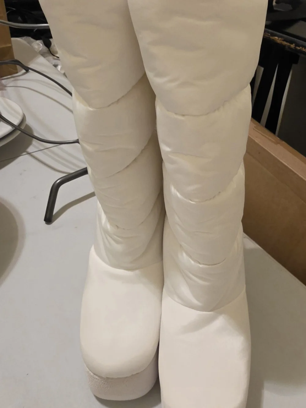 White Women's Puffer Knee-High Boots